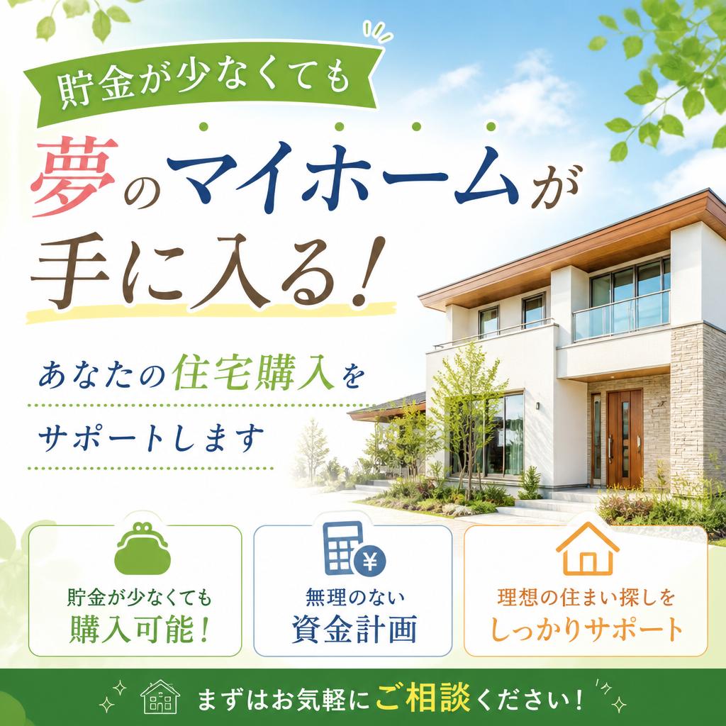 貯金が少なくても夢のマイホームが手に入る！あなたの住宅購入をサポートします